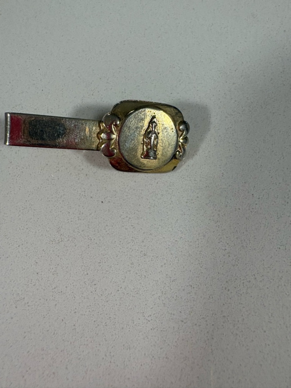 Gold-Tone Men's Tie Clip with Religious Medallion